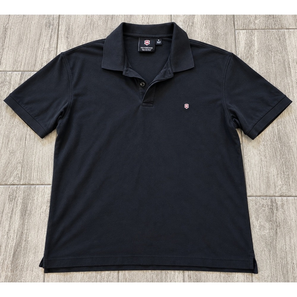 Victorinox Polo Shirt Mens XL Black Pima Cotton Short Sleeve Swiss Army Gorpcore